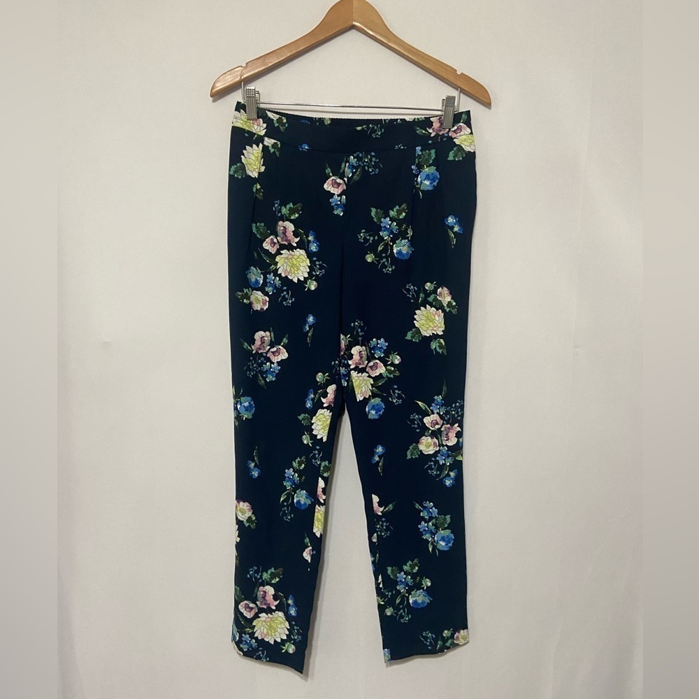 Cynthia Rowley LIKE NEW blue bold floral print pull on straight leg slacks S